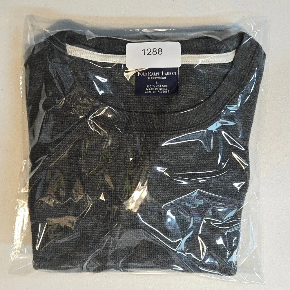 Polo Ralph Lauren Thermal Shirt Men Large Gray Waffle Knit Long Sleeve Sleepwear